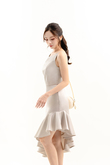 HERMIA CASCADING RUFFLES MIDI DRESS (SPANISH GRAY)