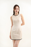 RYLEN ROUND NECK MINI DRESS (BEIGE)