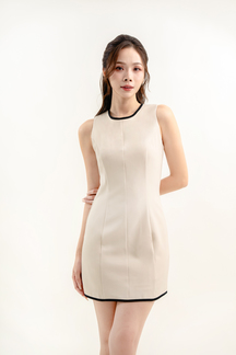 RYLEN ROUND NECK MINI DRESS (BEIGE)