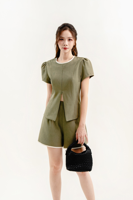 LINDA FRONT ZIPPER TOP (OLIVE DRAB)