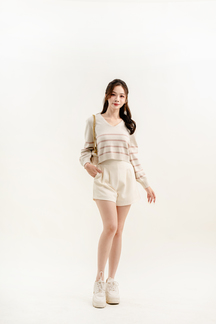 ZOYA V NECK KNIT SWEATER (PINK STRIPE)