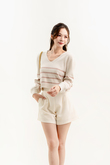 ZOYA V NECK KNIT SWEATER (PINK STRIPE)