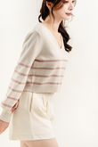 ZOYA V NECK KNIT SWEATER (PINK STRIPE)