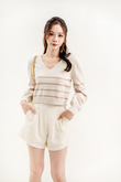 ZOYA V NECK KNIT SWEATER (PINK STRIPE)