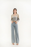 ZOYA V NECK KNIT SWEATER (BLUE STRIPE)