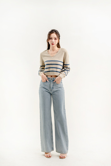 ZOYA V NECK KNIT SWEATER (BLUE STRIPE)