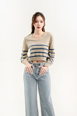 ZOYA V NECK KNIT SWEATER (BLUE STRIPE)