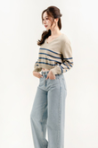 ZOYA V NECK KNIT SWEATER (BLUE STRIPE)