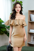 ALIYAH OFF SHOULDER MINI DRESS (PEARL GOLD)