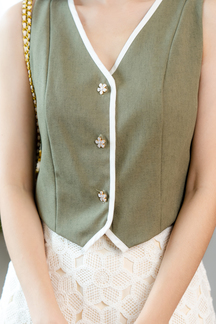 MONROE BUTTON FRONT VEST TOP (OLIVE DRAB)