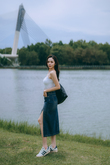 JAIME SPLIT THIGH DENIM SKIRT (DENIM)