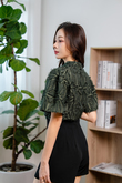 ARIA MANDARIN COLLAR TOP (PINE TREE)