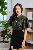 ARIA MANDARIN COLLAR TOP (PINE TREE)