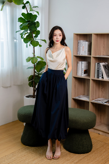 SEAN PUFF BALL MIDI SKIRT (DARK BLUE)