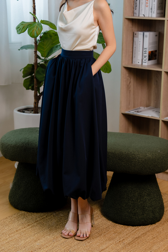 SEAN PUFF BALL MIDI SKIRT (DARK BLUE)