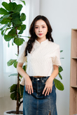 COLE MANDARIN COLLAR TOP (CREAM)