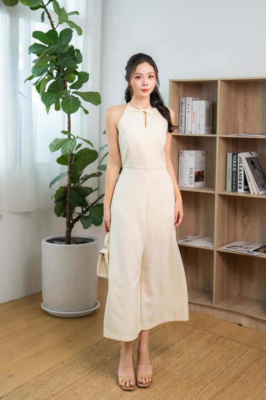 LARRIER HALTER NECK JUMPSUIT (CREAM)