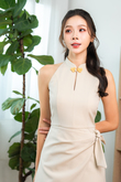 CADE OVERLAP CHEONGSAM DRESS (BEIGE)