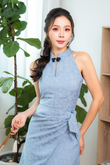 CADE OVERLAP CHEONGSAM DRESS (BLUE)