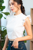 DOLLA FLUTTER SLEEVES CROP TOP (WHITE)