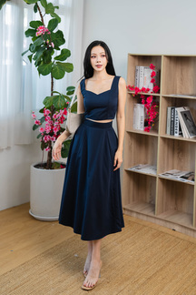 ASHTON FLARE MIDI SKIRT (DARK BLUE)