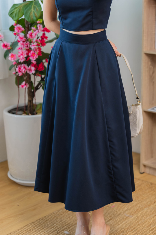 ASHTON FLARE MIDI SKIRT (DARK BLUE)