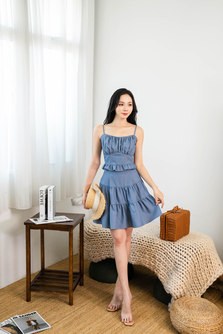 MINAY RUCHED TIERED SKIRT (DENIM BLUE)