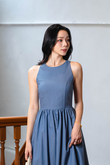 JASEY ROUND NECK BALLOON DRESS (DENIM BLUE)