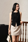 REIKO SELF TIE RIBBON TOP (BLACK)