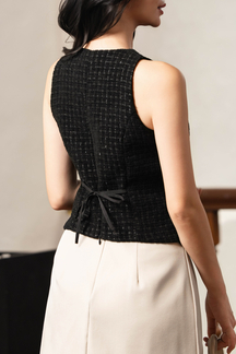 REIKO SELF TIE RIBBON TOP (BLACK)