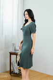 OLVERA PUFF SLEEVES MIDI DRESS (GREEN SMOKE)