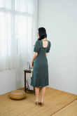 OLVERA PUFF SLEEVES MIDI DRESS (GREEN SMOKE)