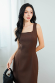 CHASE SQUARE NECK MINI DRESS (BROWN)