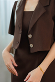 CAMDEN CROPPED BLAZER BLOUSE (BROWN)