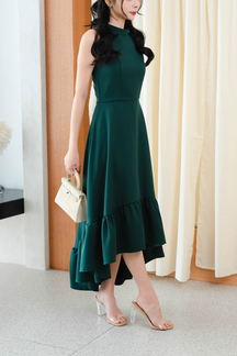 GEORGETTE HALTER NECK DRESS (GREEN)