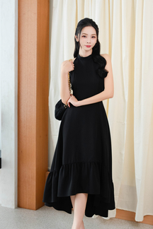 GEORGETTE HALTER NECK DRESS (BLACK)