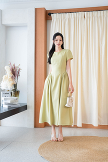 VENNY ROUND NECK MAXI DRESS (YELLOW GREEN)
