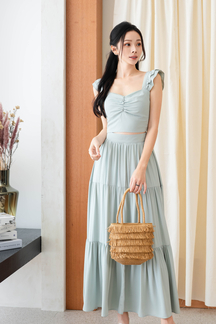 HALLE FRILL SLEEVES CROP TOP (MISTY JADE)