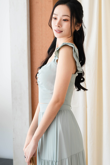 HALLE FRILL SLEEVES CROP TOP (MISTY JADE)