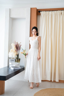 ELIZABETH TIERED MIDI SKIRT (WHITE)