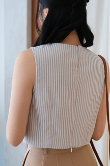 CLOE ROUND NECK SLEEVELESS TOP (BROWN STRIPE)