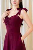 JANET SELF TIE RIBBON DRESS (MAROON)