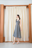 JANET SELF TIE RIBBON DRESS (BLACK CHECKERED)