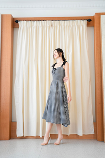 JANET SELF TIE RIBBON DRESS (BLACK CHECKERED)