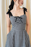 JANET SELF TIE RIBBON DRESS (BLACK CHECKERED)