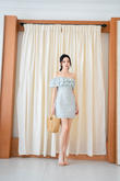 LIYAH OFF SHOULDER MINI DRESS (GREEN STRIPE)