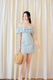 LIYAH OFF SHOULDER MINI DRESS (GREEN STRIPE)