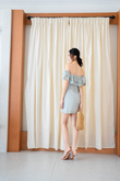 LIYAH OFF SHOULDER MINI DRESS (GREEN STRIPE)