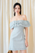 LIYAH OFF SHOULDER MINI DRESS (GREEN STRIPE)
