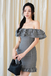LIYAH OFF SHOULDER MINI DRESS (BLACK CHECKERED)